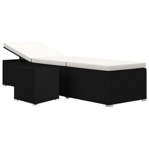 vidaXL Ligbed met kussen en theetafel poly rattan cr&egrave;mewit