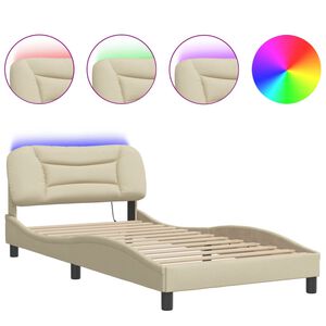 vidaXL Bedframe met LED zonder matras "Hvar" 100x200 cm stof cr&egrave;me