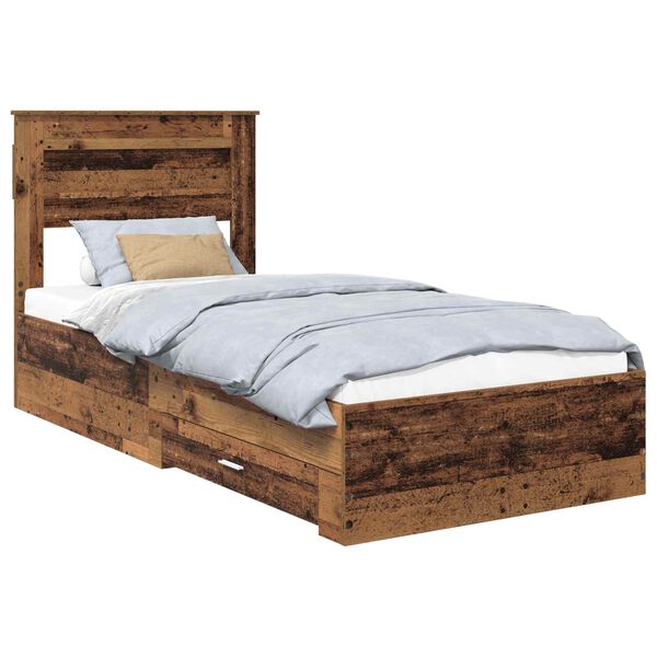 vidaXL Bedframe met hoofdeinde Oudhout 90 x 190 cm Bewerkt hout