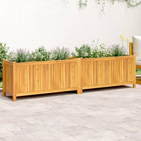 vidaXL Plantenbak met voering 199x38,5x50 cm massief acaciahout