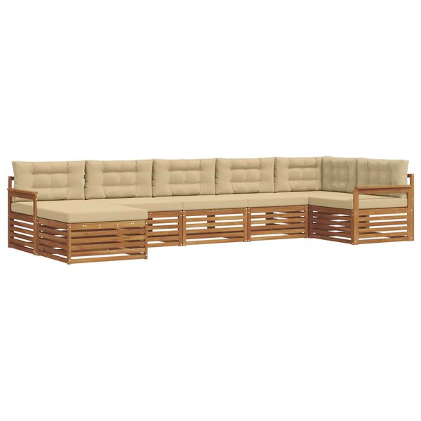 vidaXL Sofa-Sets 7 pcs Natuurlijk en Beige Massief Acaciahout