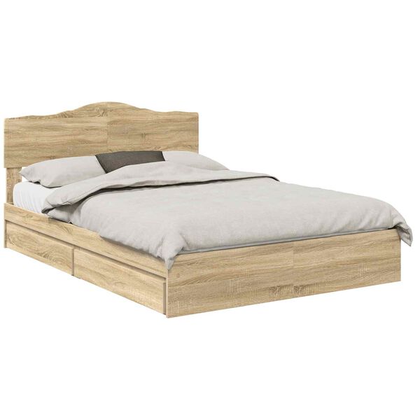 vidaXL Opslag bed met lade Sonoma Eiken 140 x 190 cm Bewerkt hout