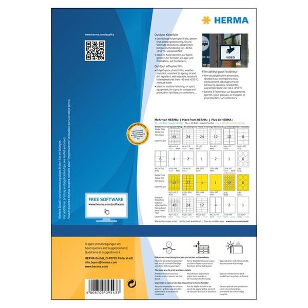 HERMA Folie-etiketten weerbestendig 40 vellen A4 210x297 mm wit