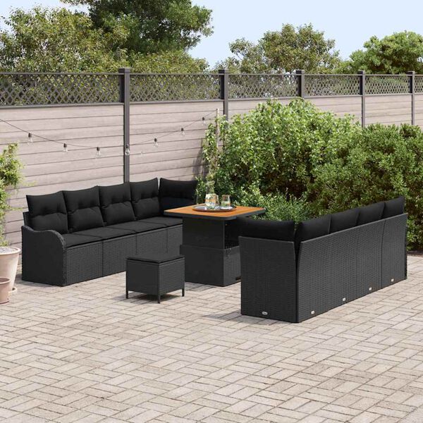 vidaXL Tuin Sofa Set met kussen met opslag met kussen 11 pcs Zwart