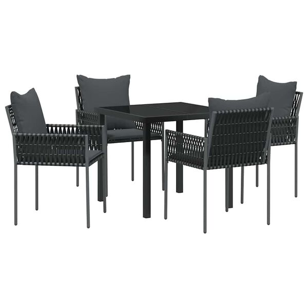 vidaXL Tuin eettafelset 5 pcs Zwart en Grijs PE Rattan