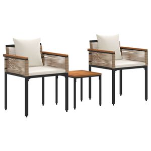 vidaXL Buitenmeubelset met kussen 3 pcs Beige en Cr&egrave;me Wit PE Rattan