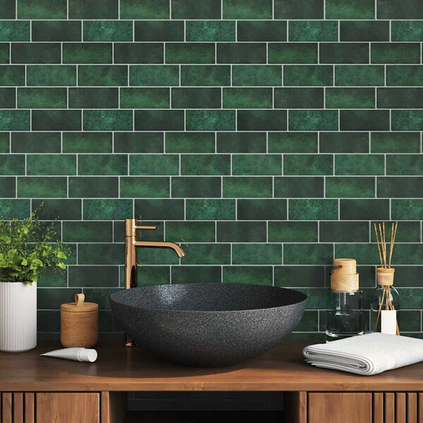 vidaXL Subway Tegel 10 pcs Donkergroen 29.4 x 21.4 cm