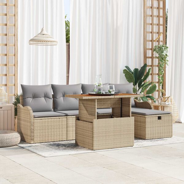vidaXL Tuin Sofa Set 6 pcs Beige poly rattan