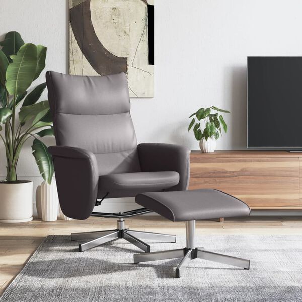 vidaXL Fauteuil verstelbaar met voetenbankje kunstleer grijs
