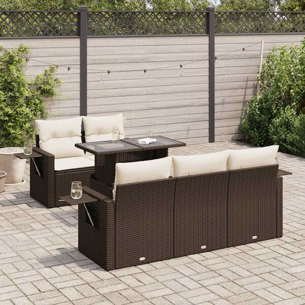 vidaXL 6-delige Loungeset met kussens poly rattan bruin