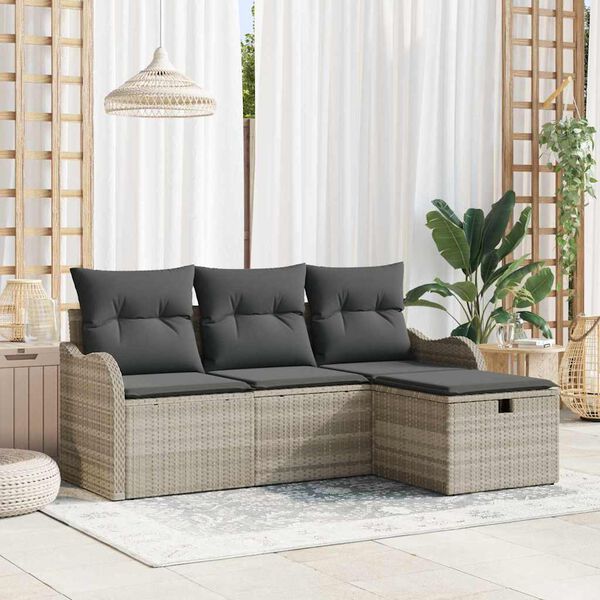 vidaXL Tuin Sofa Set met kussen met opslag 4 pcs Lichtgrijs Poly riet