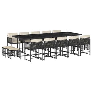 vidaXL 15-delige Tuinset met kussens poly rattan zwart
