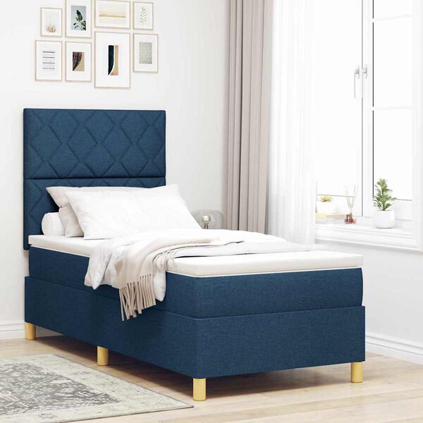 vidaXL Boxspring bed met matras met hoofdeinde Blauw 90 x 200 cm Stof