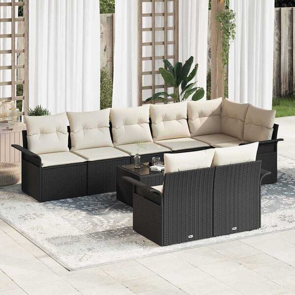 vidaXL Tuin Sofa Set met kussen 9 pcs Zwart poly rattan