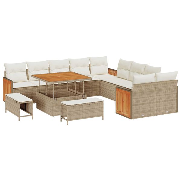 vidaXL Tuinbankenset met kussen 17 pcs Beige en Cr&egrave;me poly rattan