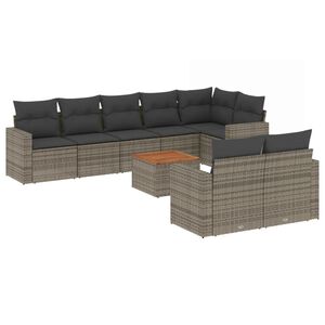 vidaXL 9-delige Loungeset met kussens poly rattan grijs