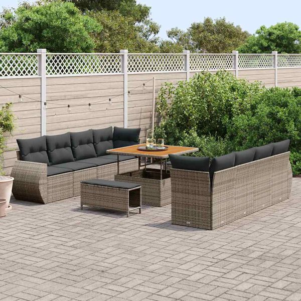 vidaXL Tuin Sofa Set met opslag 11 pcs Grijs Poly riet