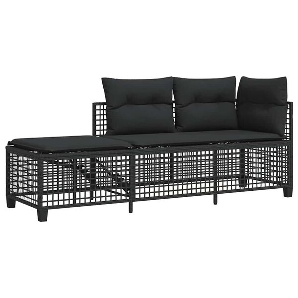 vidaXL 3-delige Loungeset met kussens poly rattan zwart