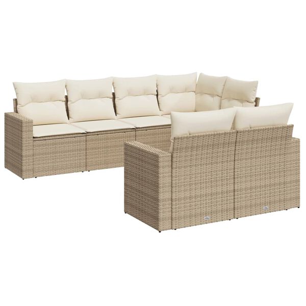 vidaXL 7-delige Loungeset met kussens poly rattan beige