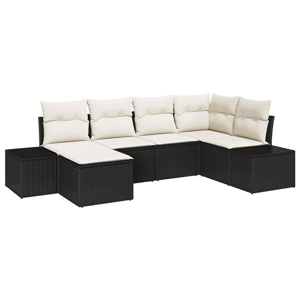 vidaXL Tuin Sofa Set met kussen 6 pcs Zwart en Crème poly rattan