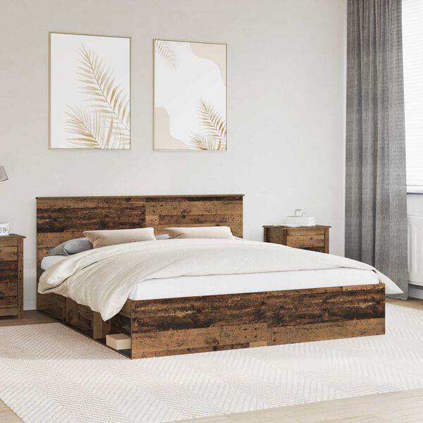 vidaXL Bedframe met hoofdeinde Oudhout 200 x 200 cm Bewerkt hout