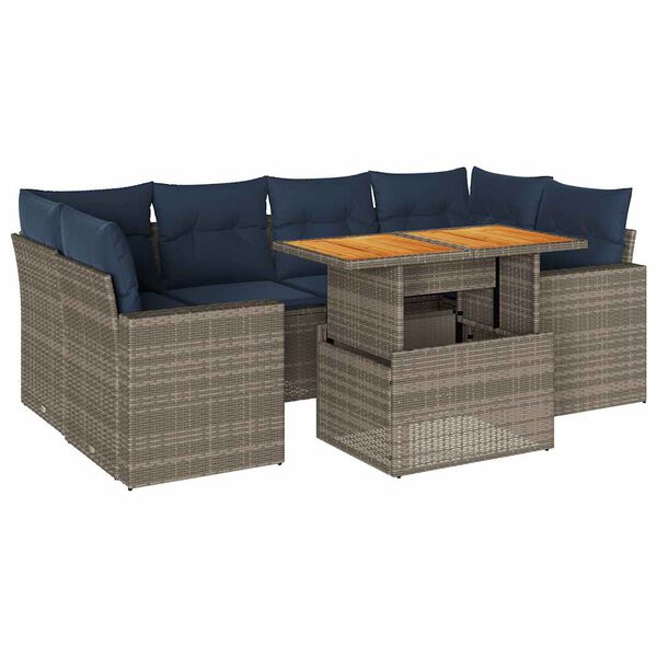 vidaXL 7-delige Loungeset met kussens poly rattan grijs