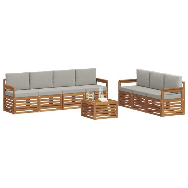 vidaXL Sofa-Sets 8 pcs Natuurlijk en Lichtgrijs Massief Acaciahout