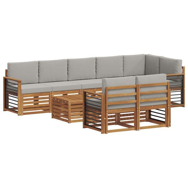 vidaXL Sofa-Sets 9 pcs Natuurlijk en Lichtgrijs Massief Acaciahout