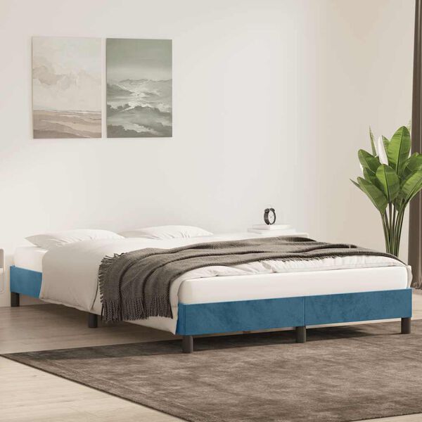 vidaXL Bedframe zonder matras 140x210 cm fluweel donkerblauw