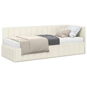 vidaXL Hoekbedframe met Matras 2 st Cr&egrave;me 80 x 200 cm Fluweel