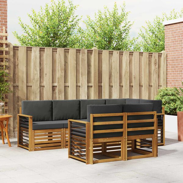 vidaXL Sofa-Sets 7 pcs Natuurlijk en Antraciet Massief Acaciahout