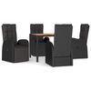 vidaXL 5-delige Tuinset met kussens poly rattan zwart