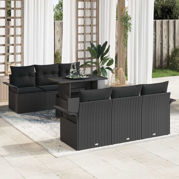 vidaXL Tuin Sofa Set met kussen met opslag 7 pcs Zwart Poly Rattan