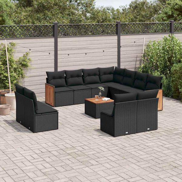 vidaXL 12-delige Loungeset met kussens poly rattan zwart
