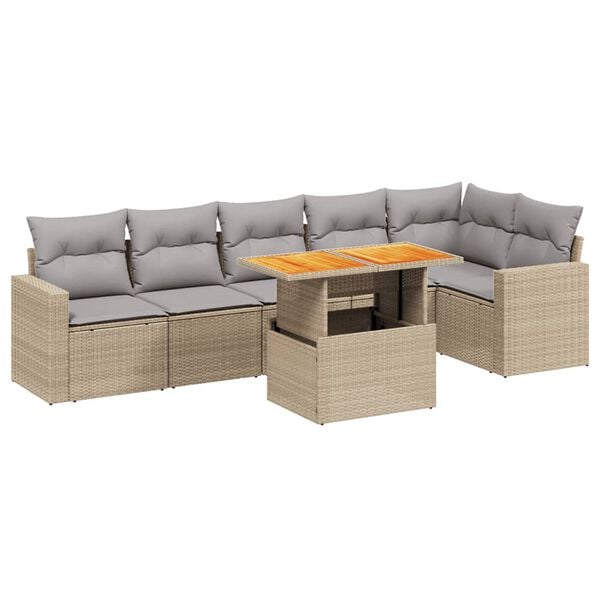 vidaXL 7-delige Loungeset met kussens poly rattan beige