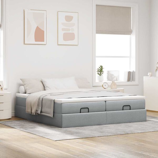 vidaXL Ottoman bed met matrassen 160x200cm stof lichtgrijs