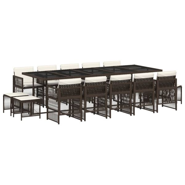 vidaXL 15-delige Tuinset met kussens poly rattan bruin