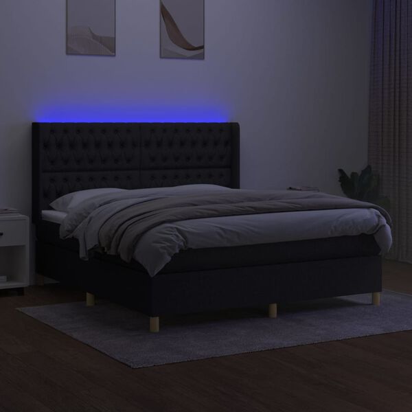 vidaXL Boxspring met matras en LED stof zwart 180x200 cm