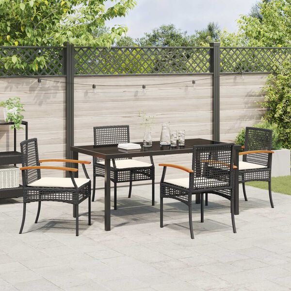 vidaXL Tuin Eetset 5 pcs Zwart poly rattan