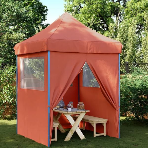 vidaXL Partytent inklapbaar pop-up met 4 zijwanden terracottakleurig