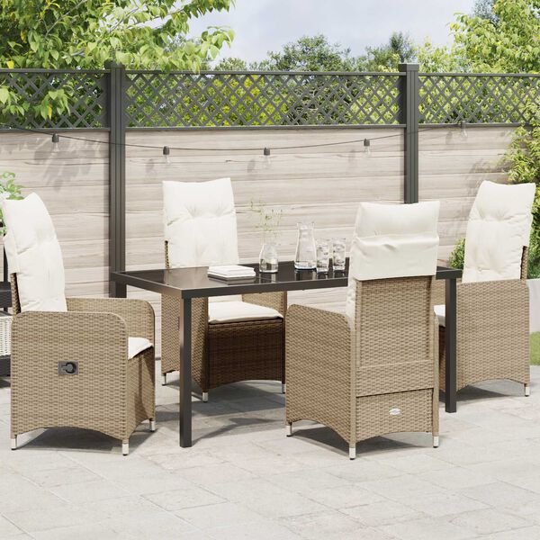 vidaXL Tuin eettafelset met kussen 5 pcs Beige poly rattan