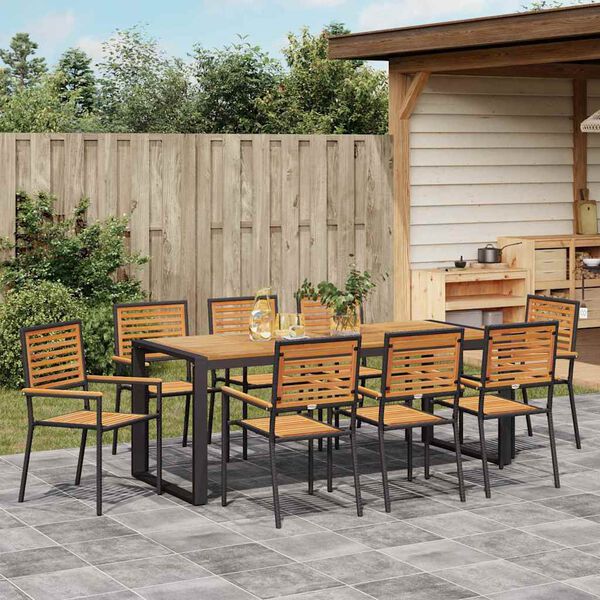 vidaXL Tuin eettafelset 9 pcs Zwart en Bruin poly rattan
