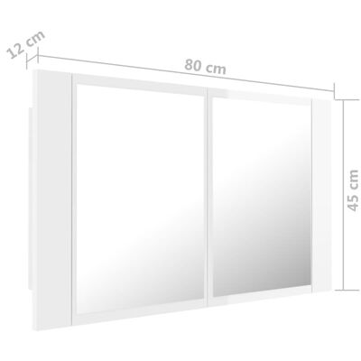 vidaXL Badkamerkast met spiegel en LED 80x12x45 cm acryl hoogglans wit