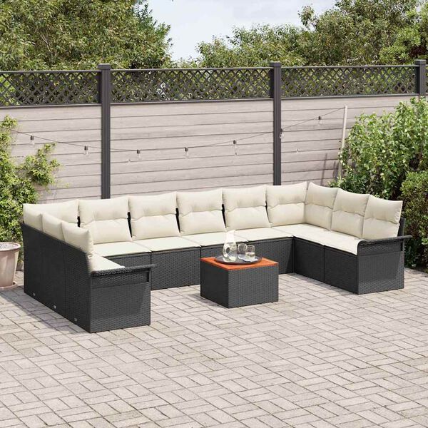 vidaXL Tuinbankenset met kussen 11 pcs Zwart poly rattan