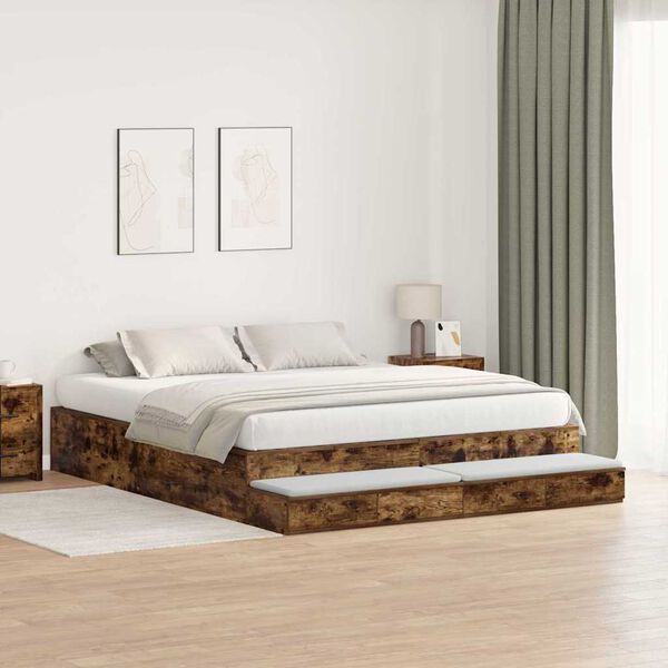 vidaXL Opbergbedframe met lade Gerookt eiken 200 cm Bewerkt hout
