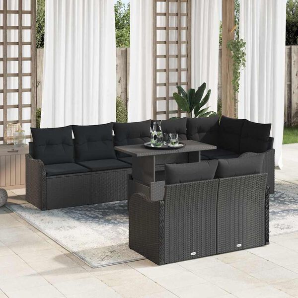 vidaXL Loungebankset met kussen 9 pcs Zwart Poly riet