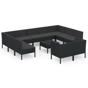 vidaXL 12-delige Loungeset met kussens poly rattan zwart