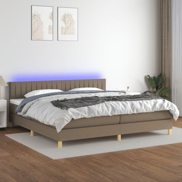 vidaXL Boxspring met matras en LED stof taupe 200x200 cm