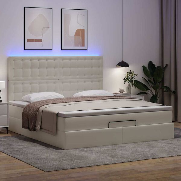 vidaXL Ottoman bed met matras en LED's 160x200cm kunstleer wit
