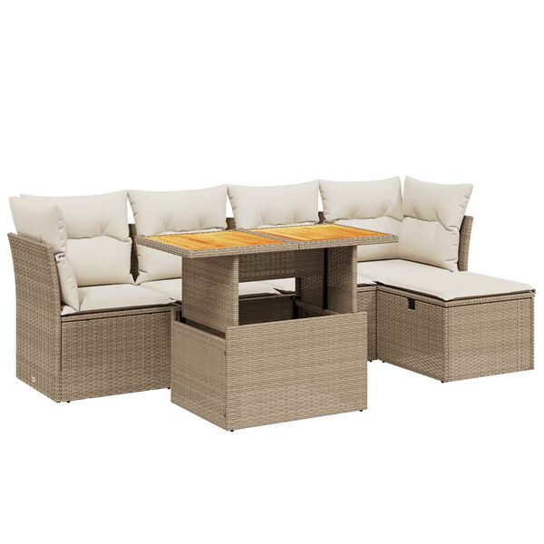 vidaXL 6-delige Loungeset met kussens poly rattan beige